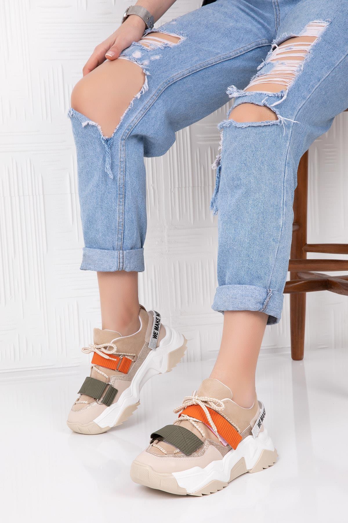 65140 Kadın Fashion Sneaker Spor Ayakkabı Bej