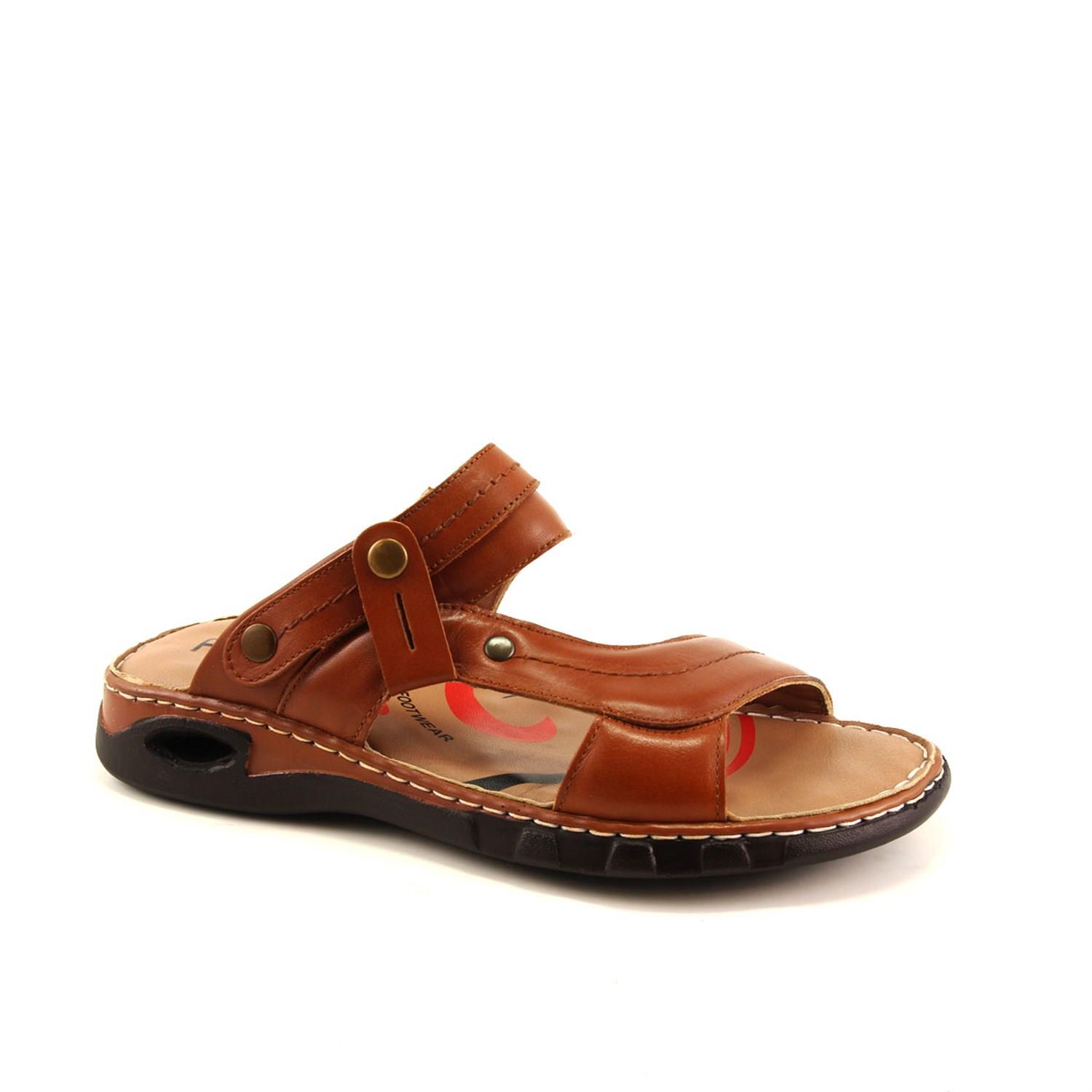 M40507 Hakiki Deri Erkek Anatomik Terlik Sandalet Taba