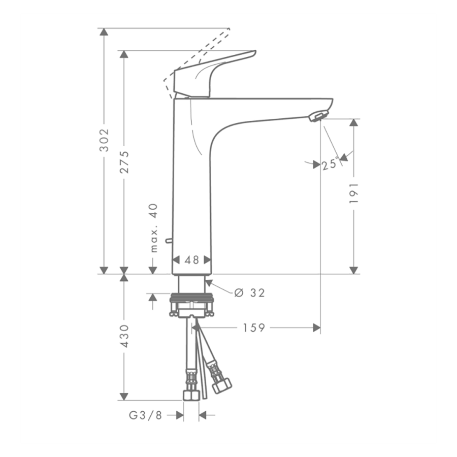 HANSGROHE FOCUS TEK KOLLU LAVABO BATARYASI 190 KUMANDALI