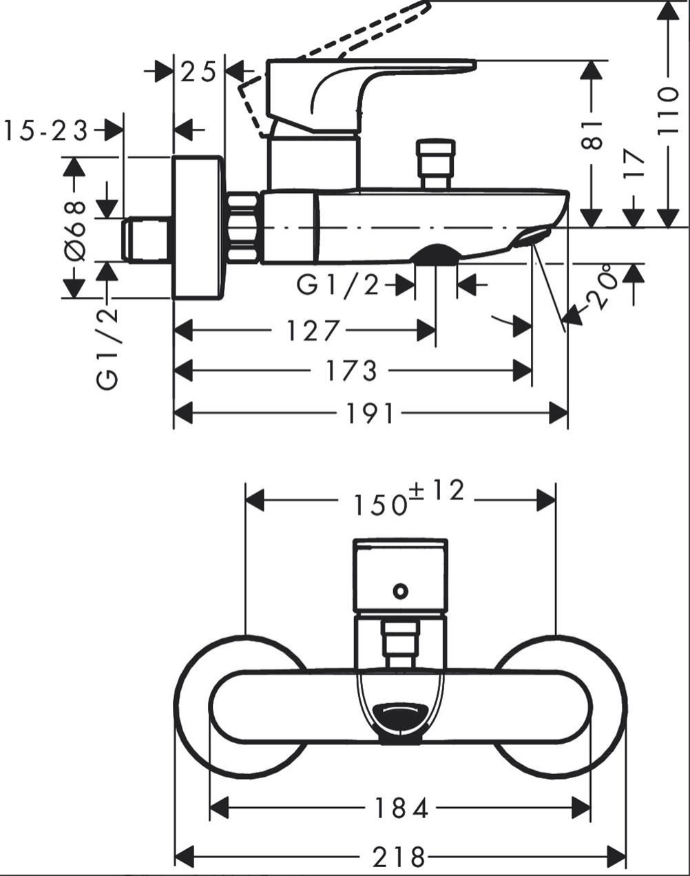 HANSGROHE REBRIS S BANYO BATARYASI