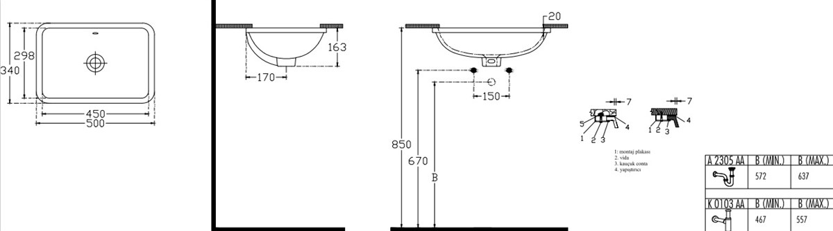 Ideal Standard Strada Tezgah Altı Lavabo, 49 cm