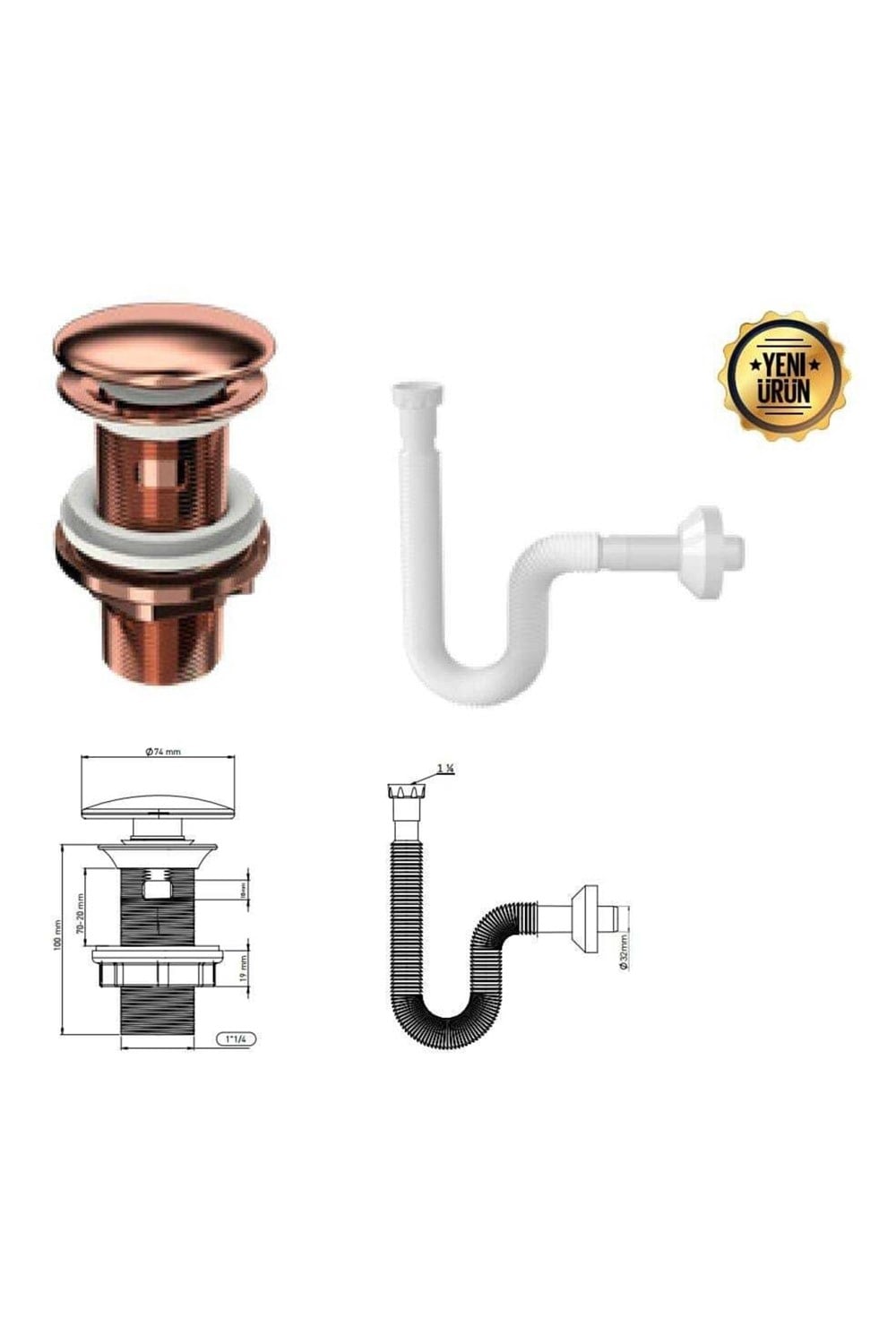 Seramik Kapaklı 100MM Klik Klack Lavabo Sifonu (BROZ)