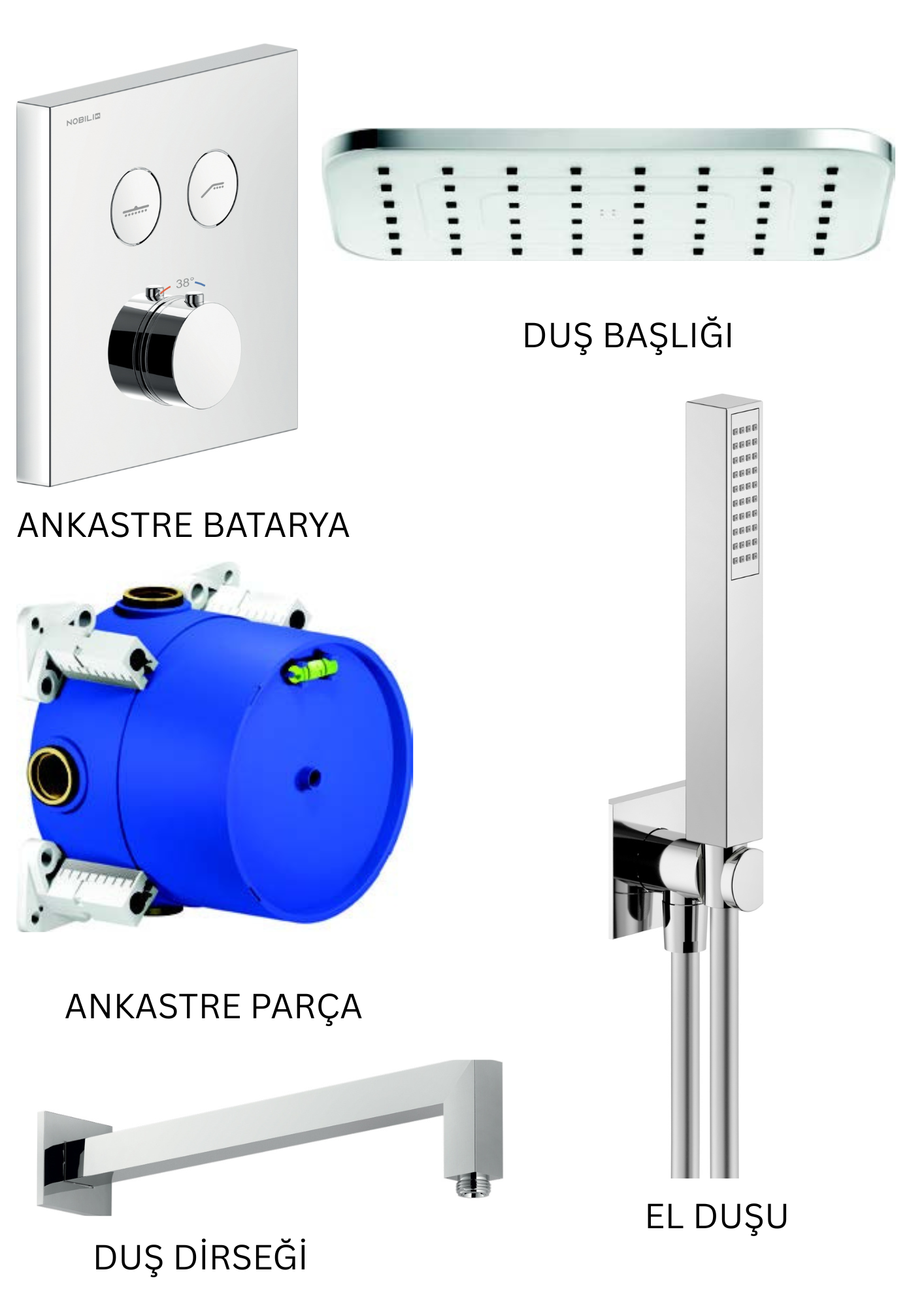 NOBILI ON/OFF BEYAZ TERMOSTATİK ANKASTRE DUŞ SETİ