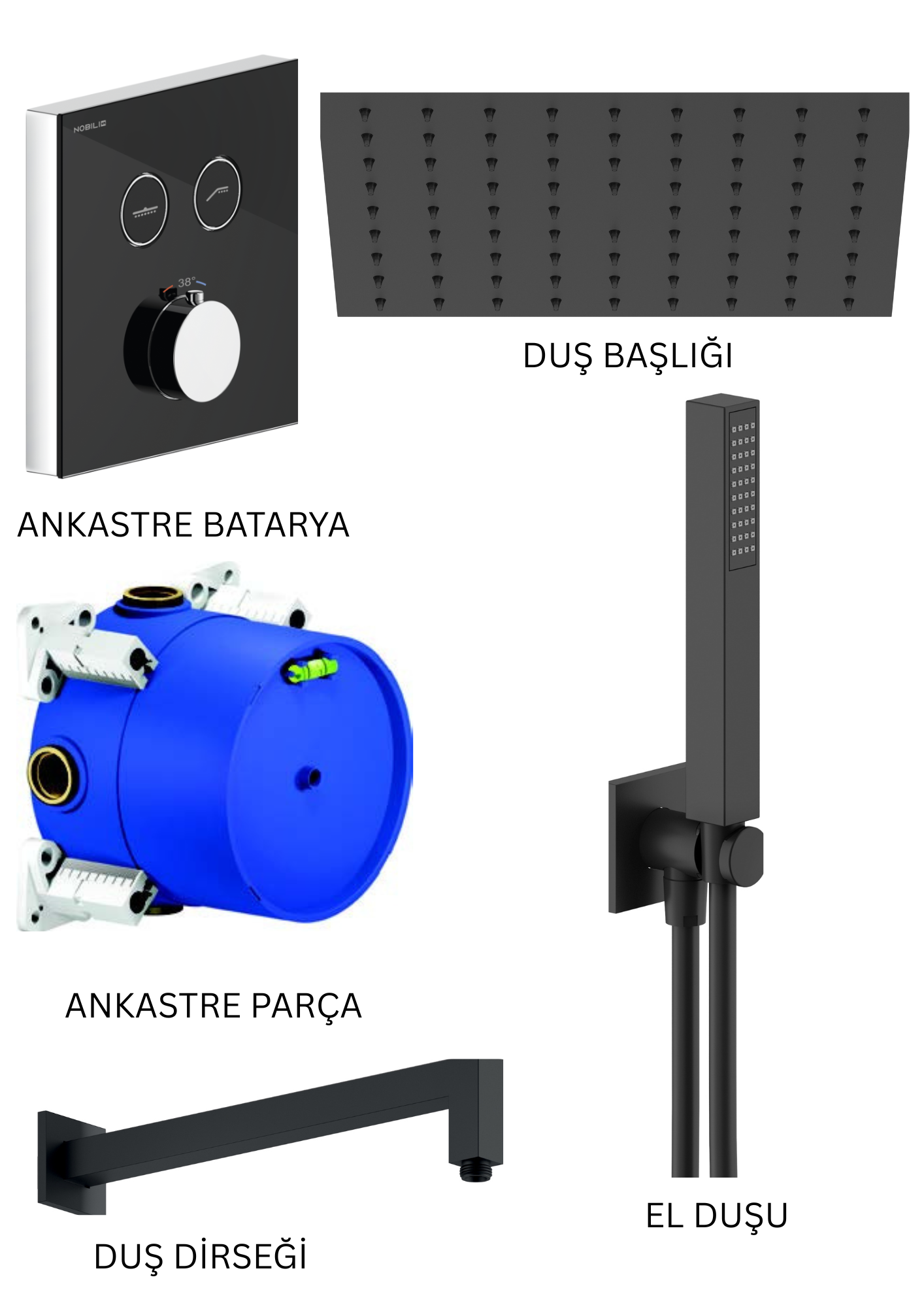 NOBILI ON/OFF SIYAH TERMOSTATİK ANKASTRE DUŞ SETİ