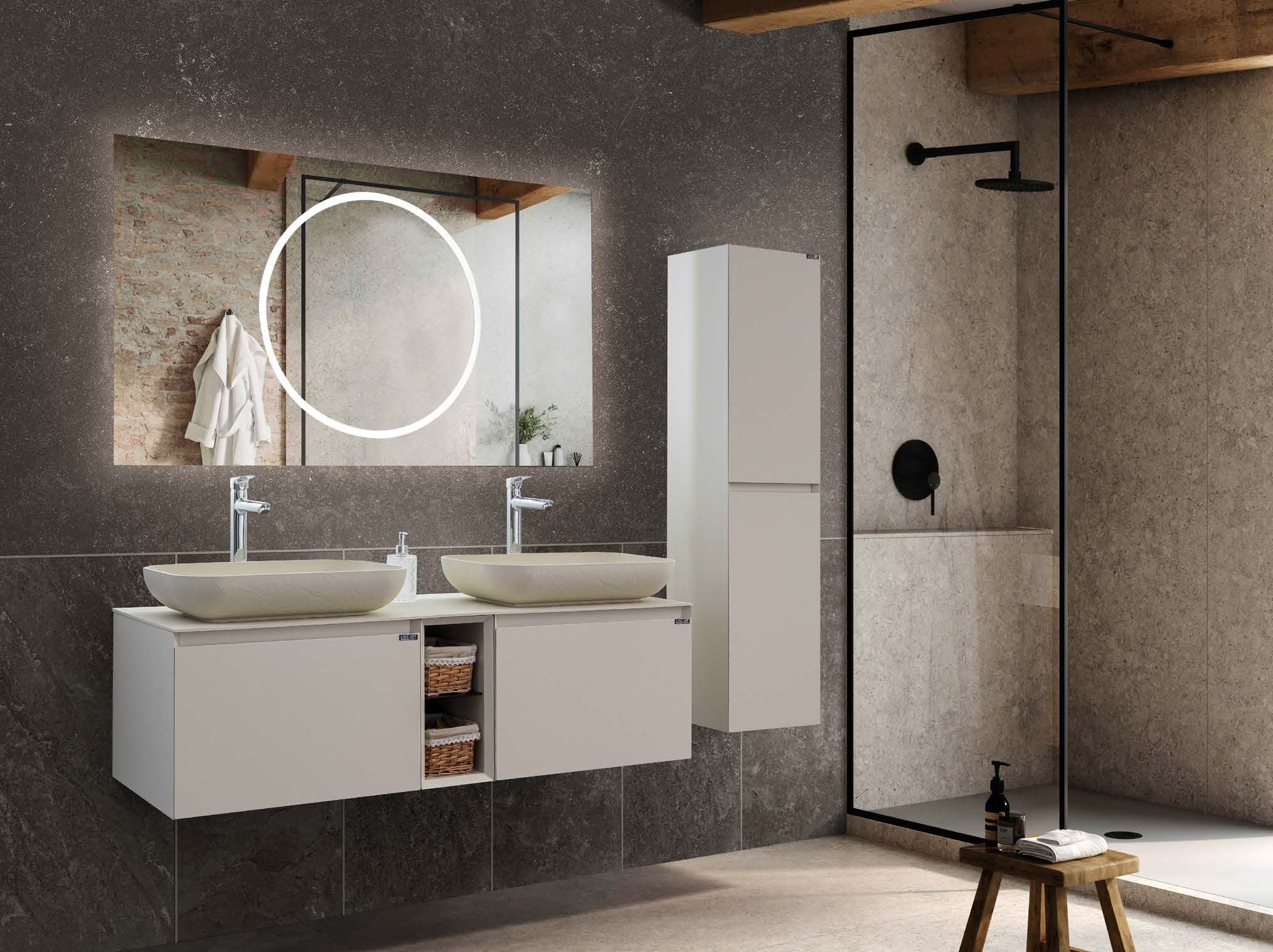 ROYAL RECT 140D Çift Lavabolu Banyo Dolabı Takımı