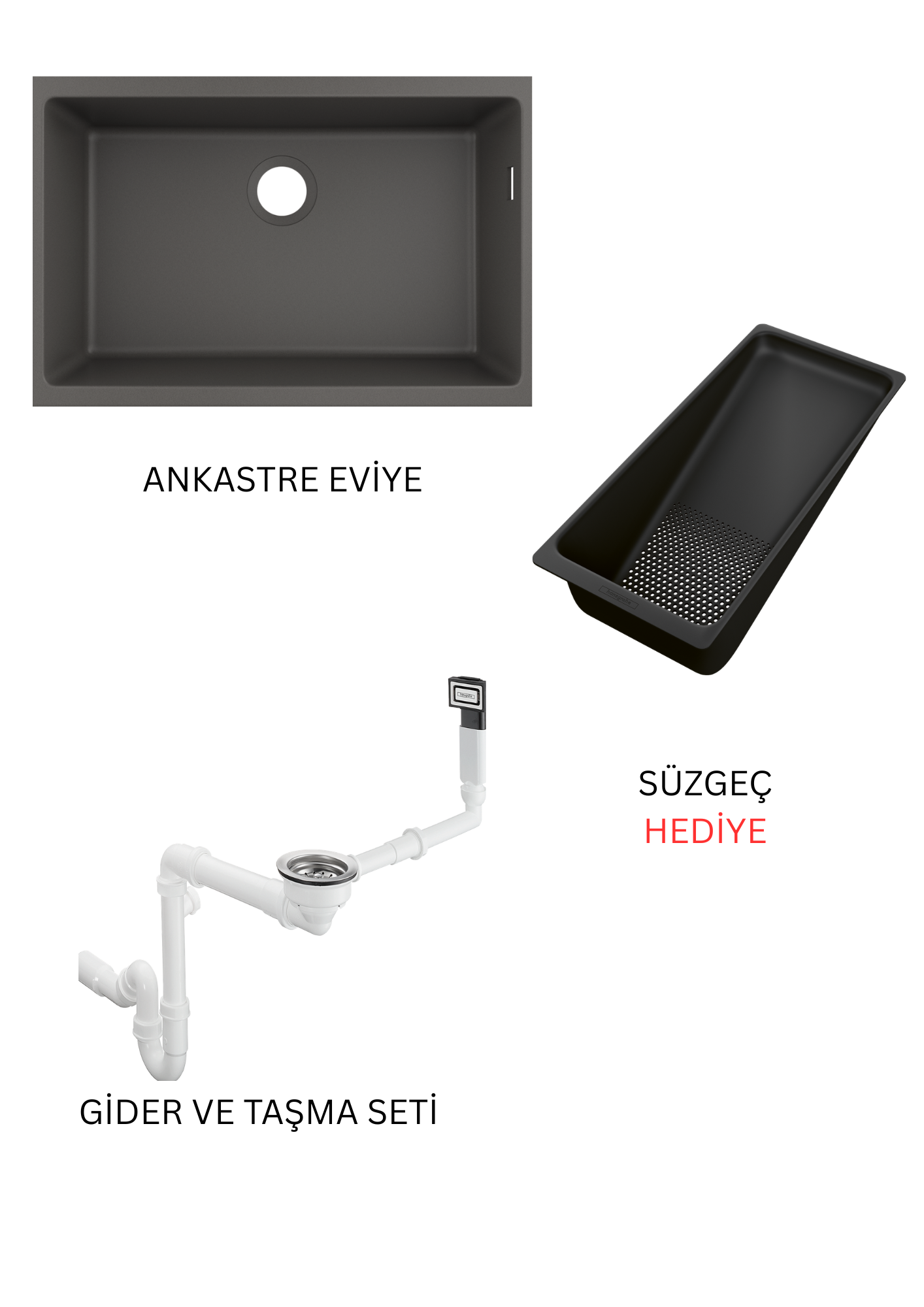 S51 S510-U660 Tezgah altı eviye 660 Taş Gri