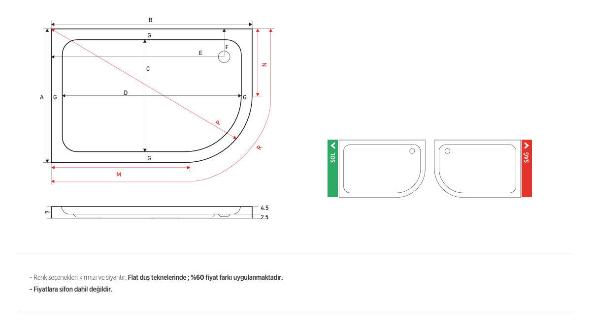 SHOWER ALLİSON ASİMETRİK FLAT DUŞ TEKNESİ