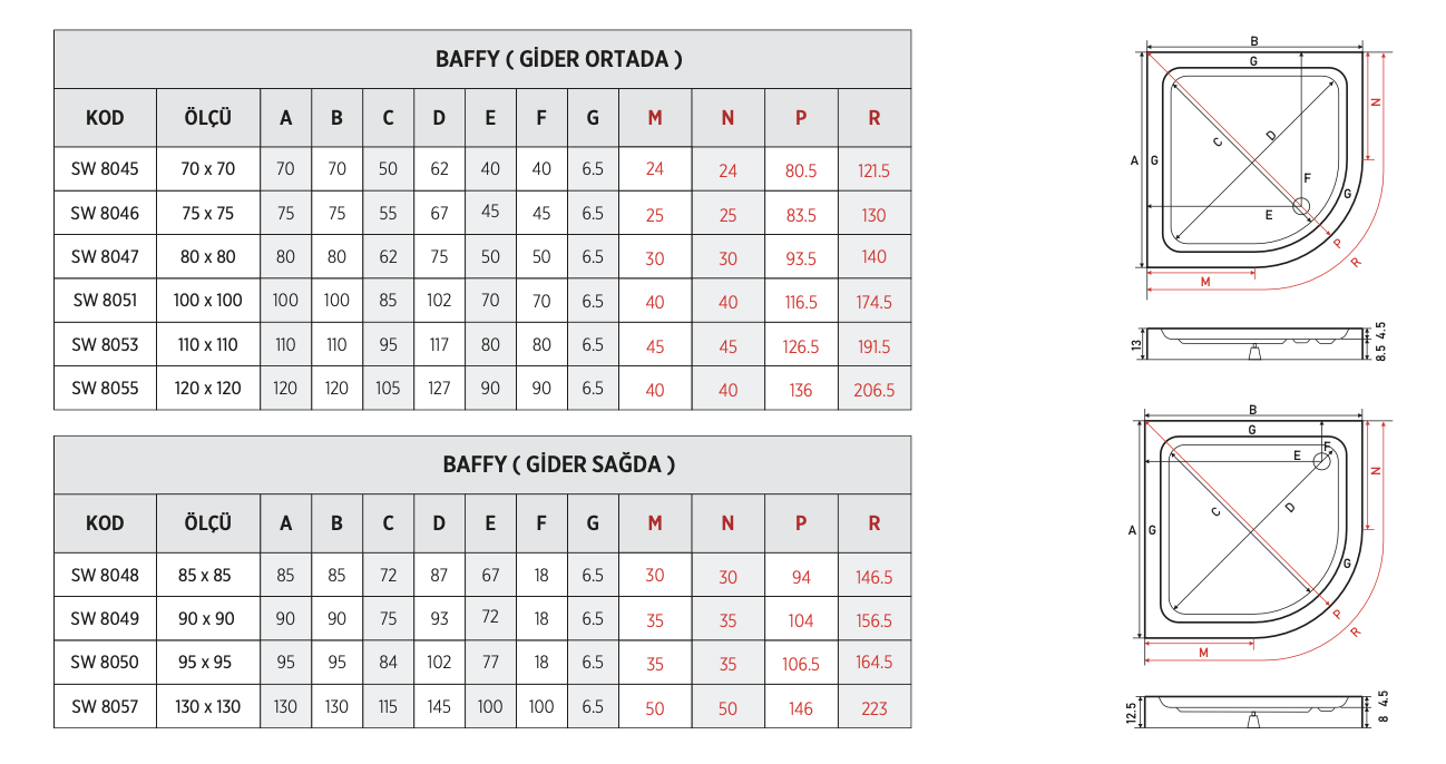 SHOWER BAFFY OVAL MONOBLOK DUŞ TEKNESİ