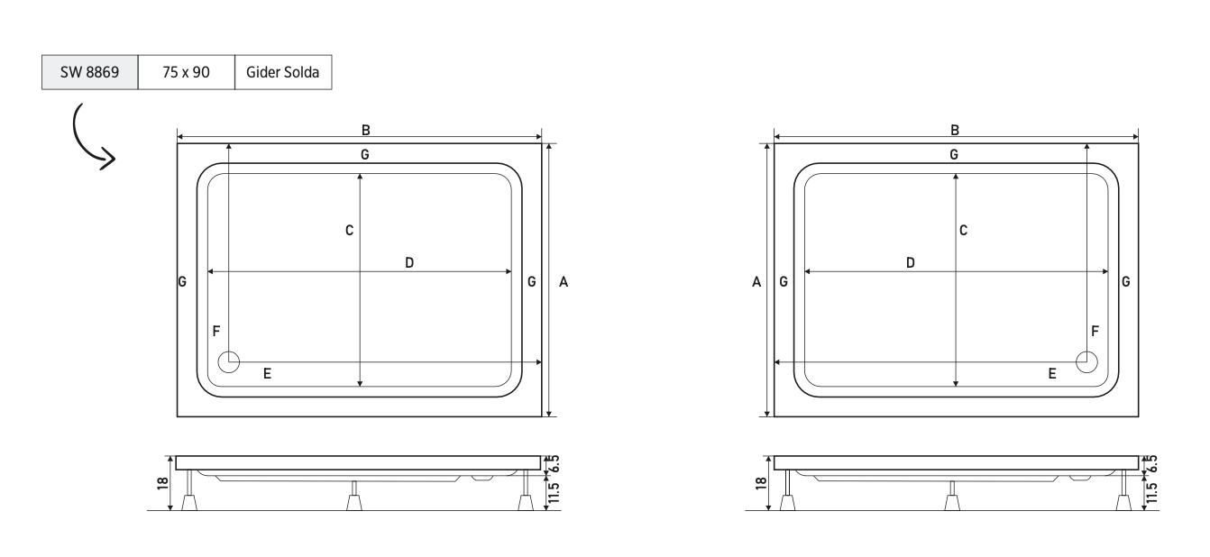 SHOWER BETA DİKDÖRTGEN DUŞ TEKNESİ