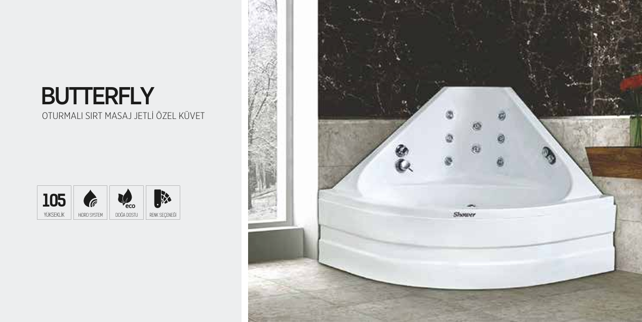 SHOWER BUTTERFLY OTURMALI SIRT MASAJ JETLİ ÖZEL KÜVET