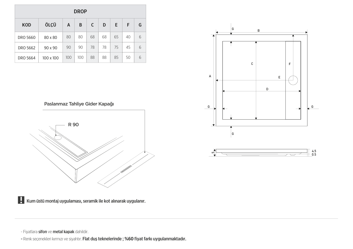 SHOWER DROP KARE FLAT DUŞ TEKNESİ