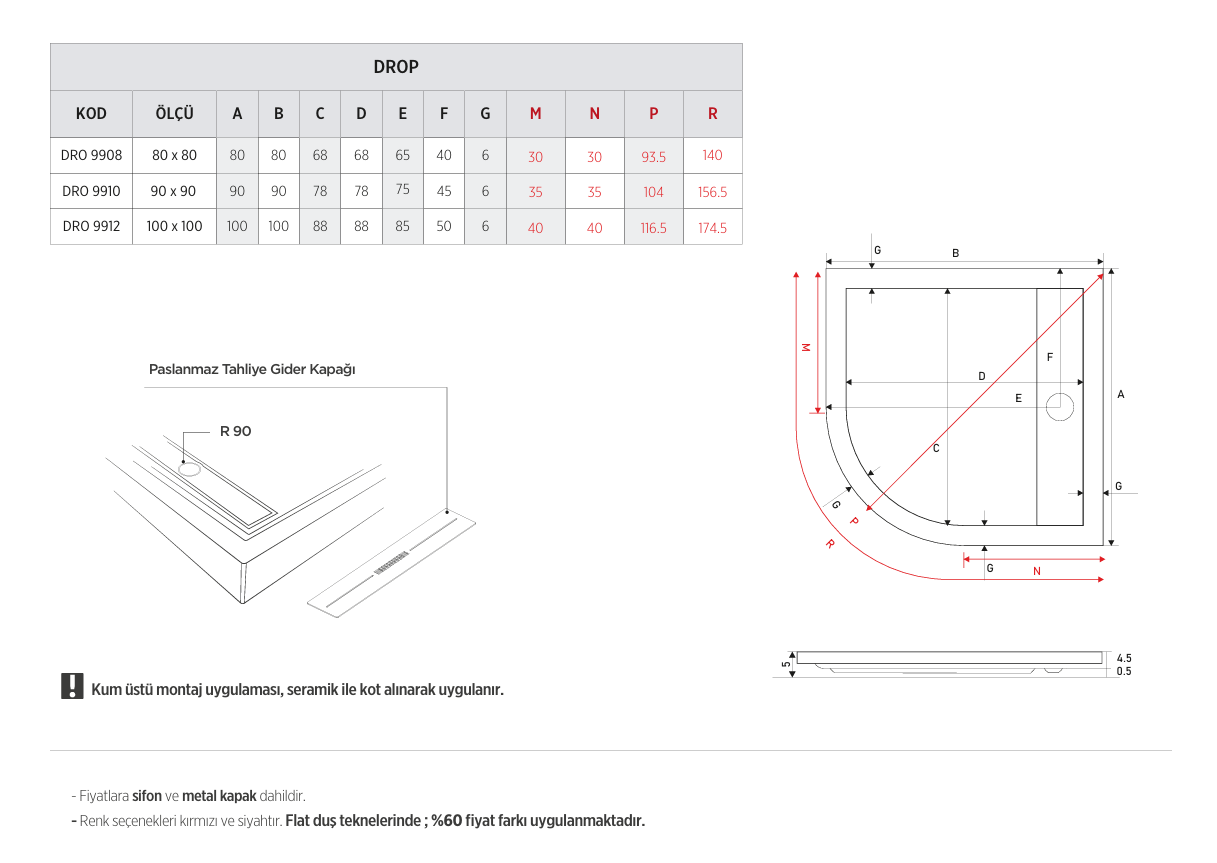 SHOWER DROP OVAL FLAT DUŞ TEKNESİ