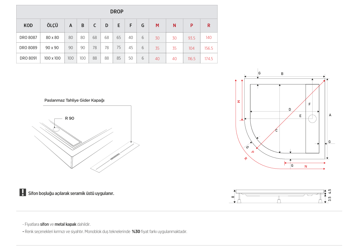 SHOWER DROP OVAL MONOBLOK DUŞ TEKNESİ