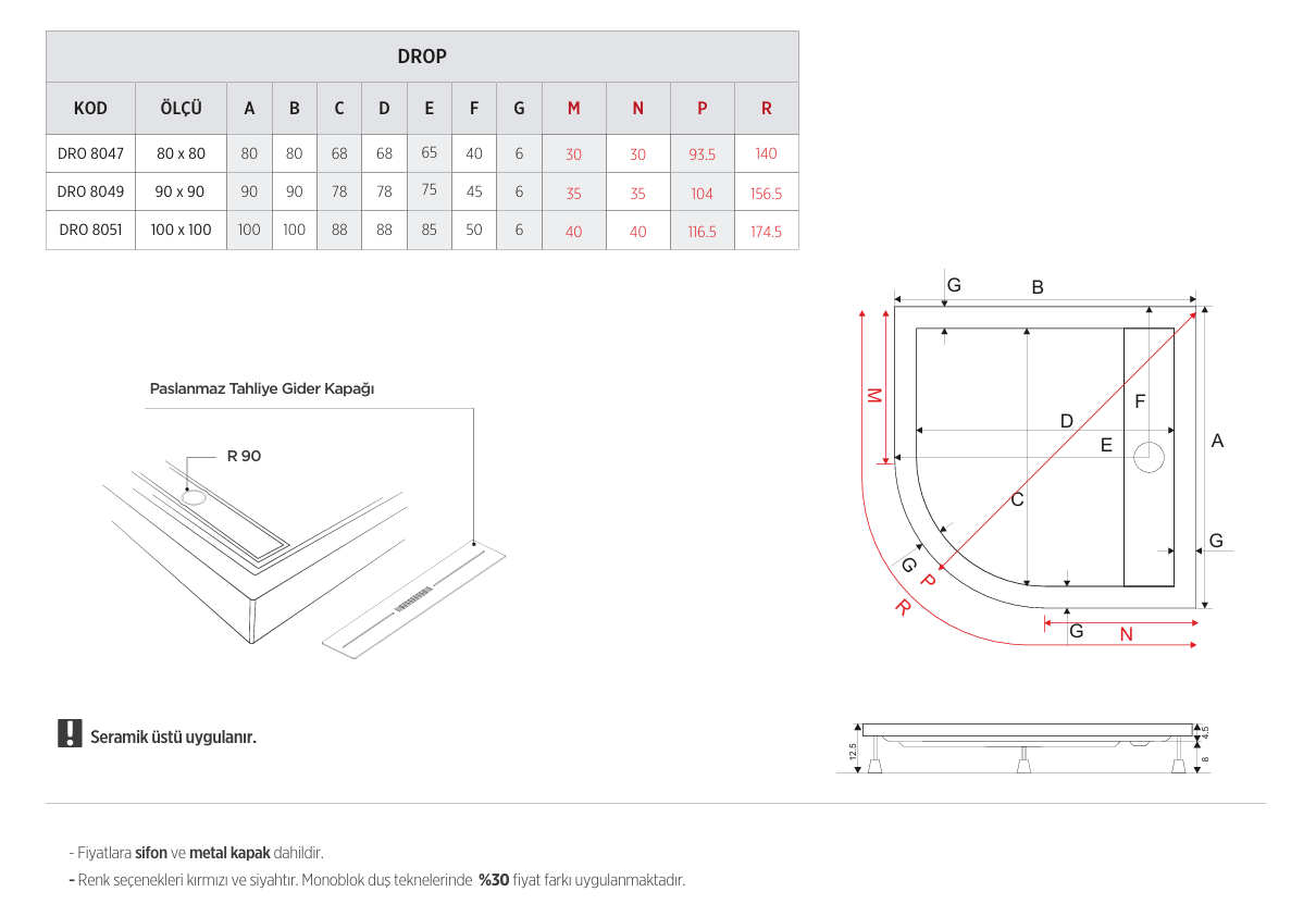 SHOWER DROP OVAL MONOBLOK DUŞ TEKNESİ