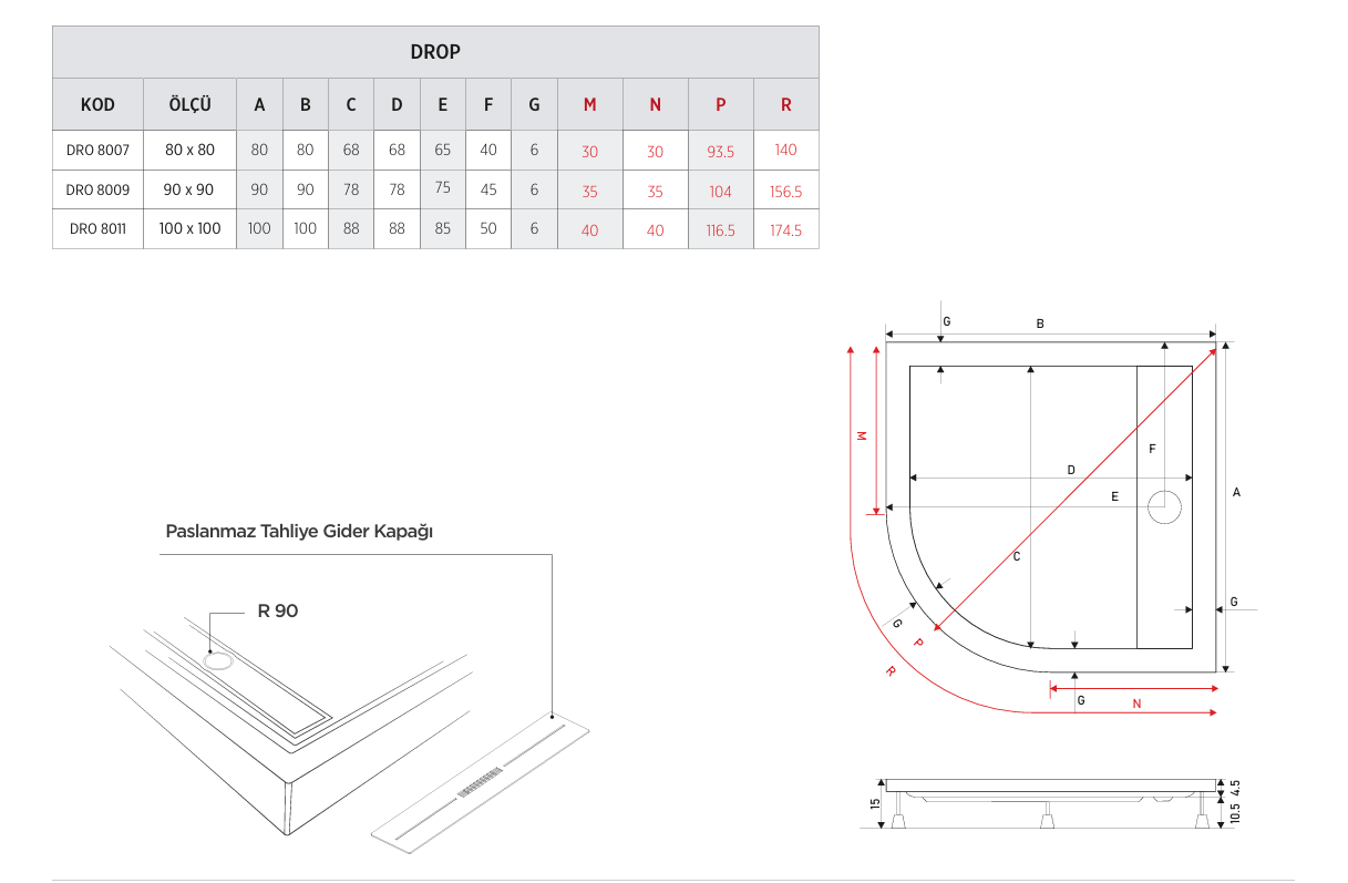 SHOWER DROP OVAL PANELLİ DUŞ TEKNESİ