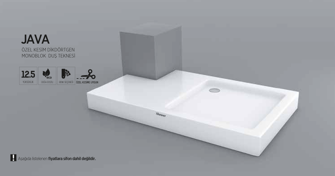 SHOWER JAVA ÖZEL KESİM DİKDÖRTGEN MONOBLOK  DUŞ TEKNESİ