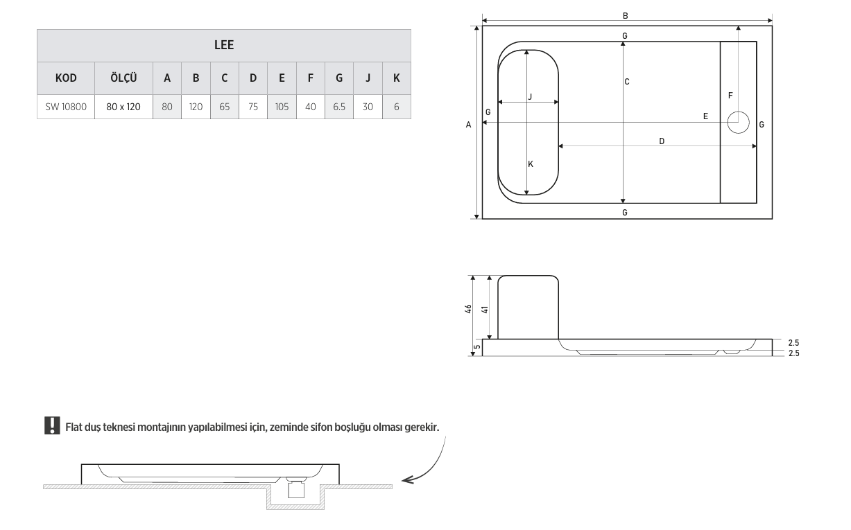 SHOWER LEE DİKDÖRTGEN OTURMALI FLAT DUŞ TEKNESİ
