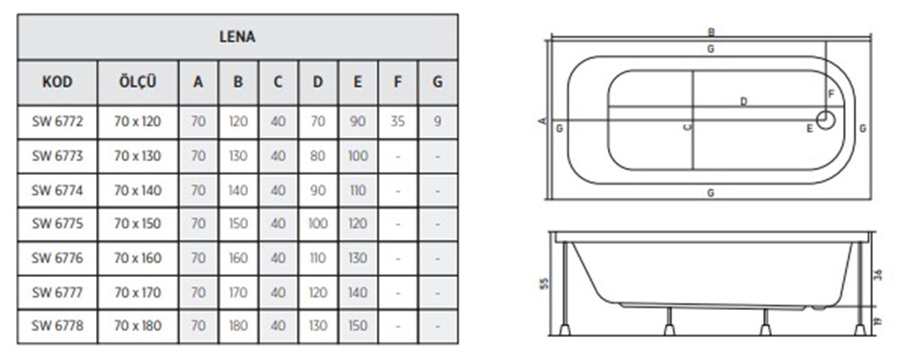 SHOWER LENA DİKDÖRTGEN DÜZ KÜVET