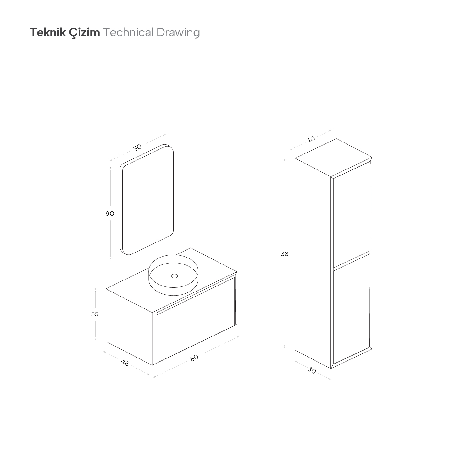 SHOWER LİNE 80 BANYO DOLABI TAKIMI