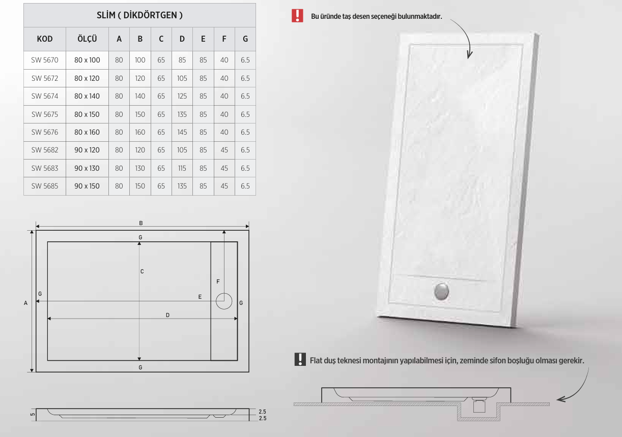 SHOWER SLİM DİKDÖRTGEN FLAT DUŞ TEKNESİ
