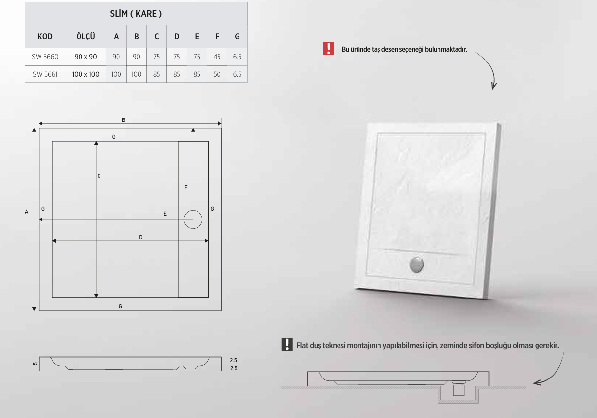 SHOWER SLİM KARE FLAT DUŞ TEKNESİ