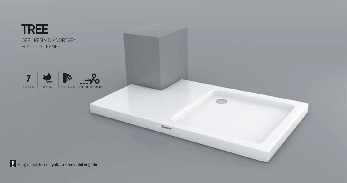 SHOWER TREE ÖZEL KESİM DİKDÖRTGEN FLAT DUŞ TEKNESİ