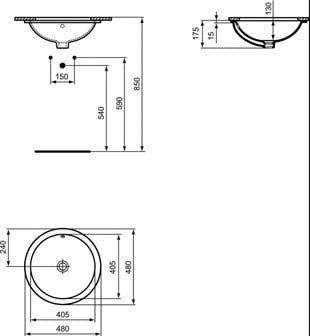 Ideal Standard Sphere Tezgah Altı Lavabo, 48 cm