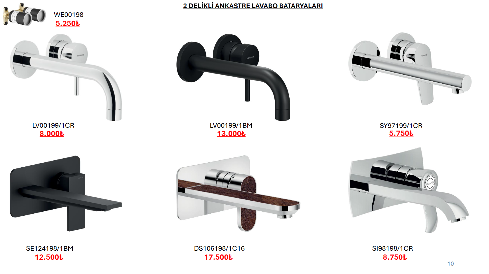 2 delikli ankastre lavabo bataryaları