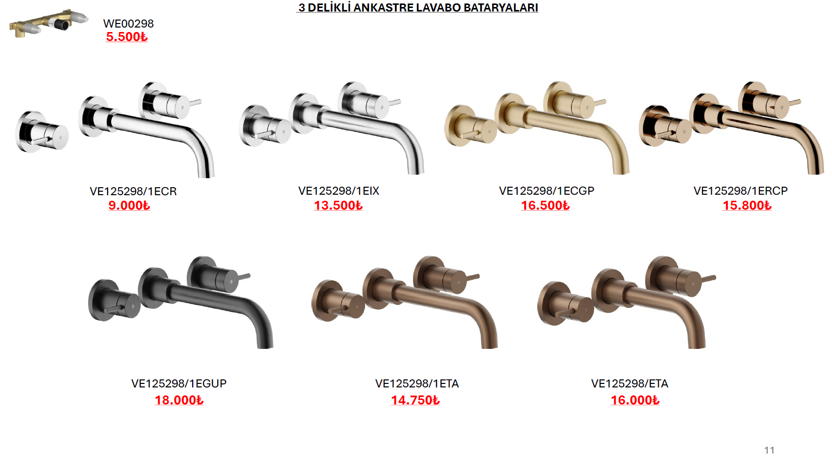 3 delikli ankastre lavabo bataryaları
