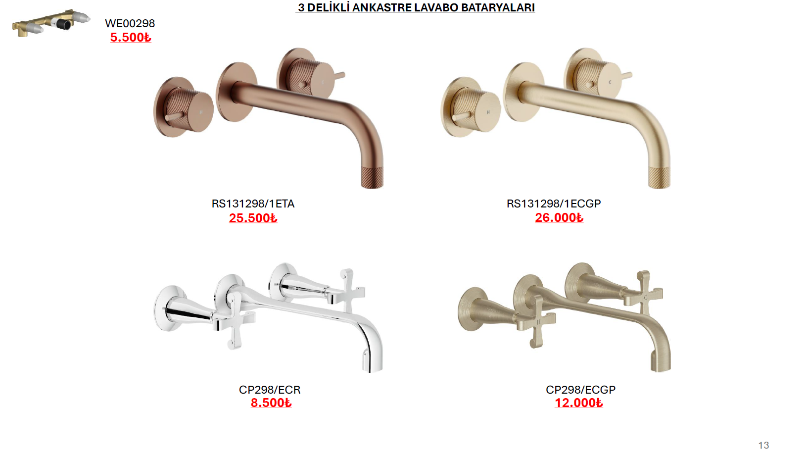 3 delikli ankastre lavabo bataryaları