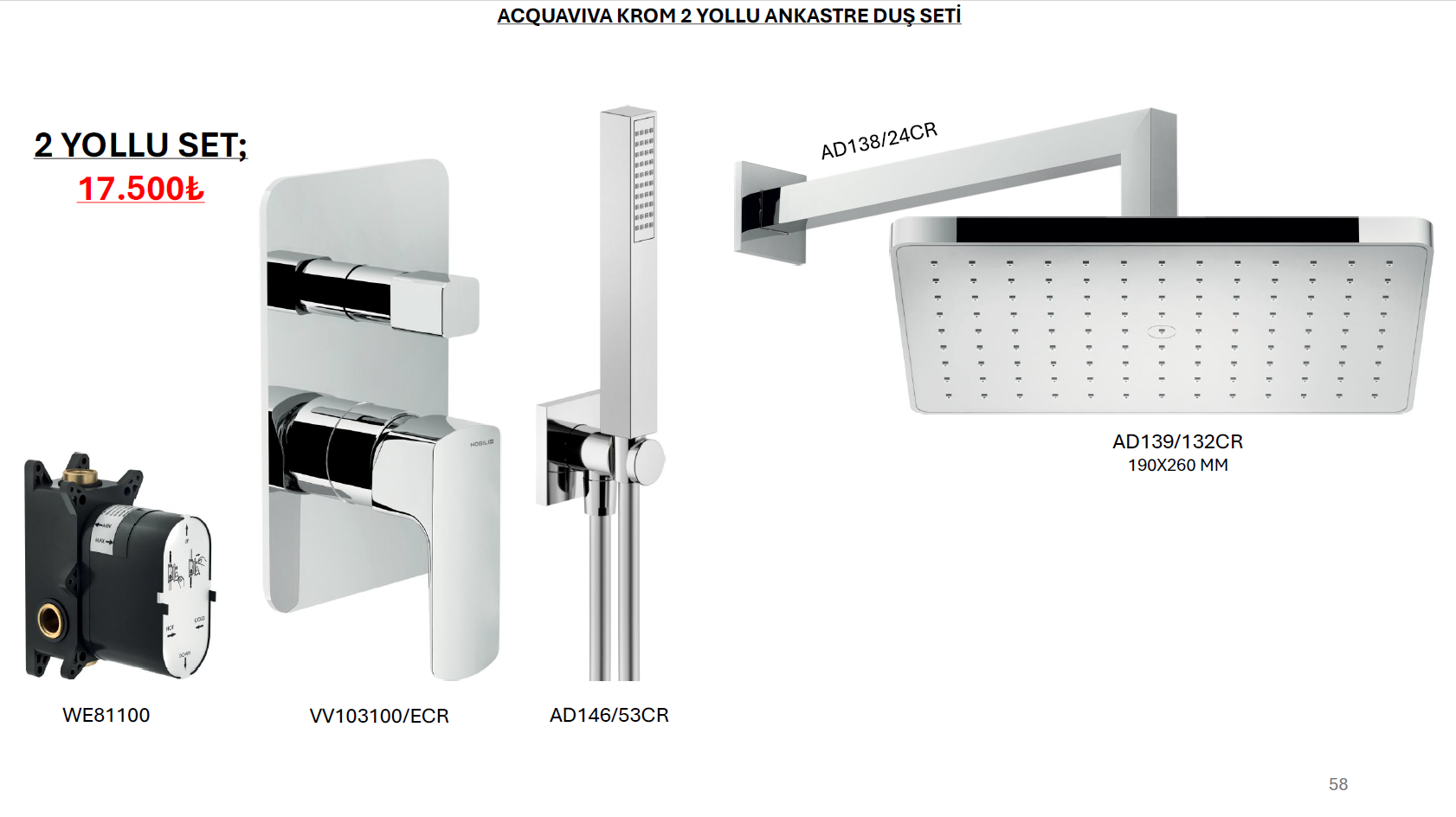 ACQUAVIVA KROM 2 YOLLU ANKASTRE DUŞ SETİ