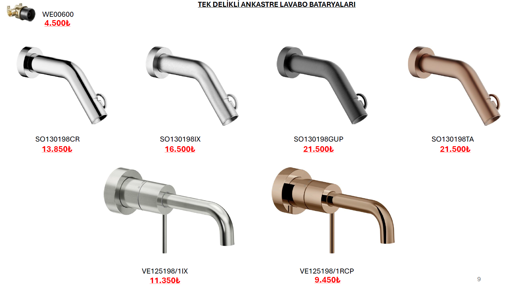 tek delikli ankastre lavabo bataryaları