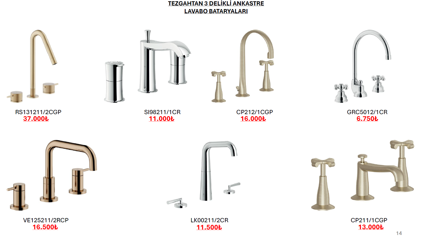 TEZGAHTAN 3 DELİKLİ ANKASTRE LAVABO BATARYALARI