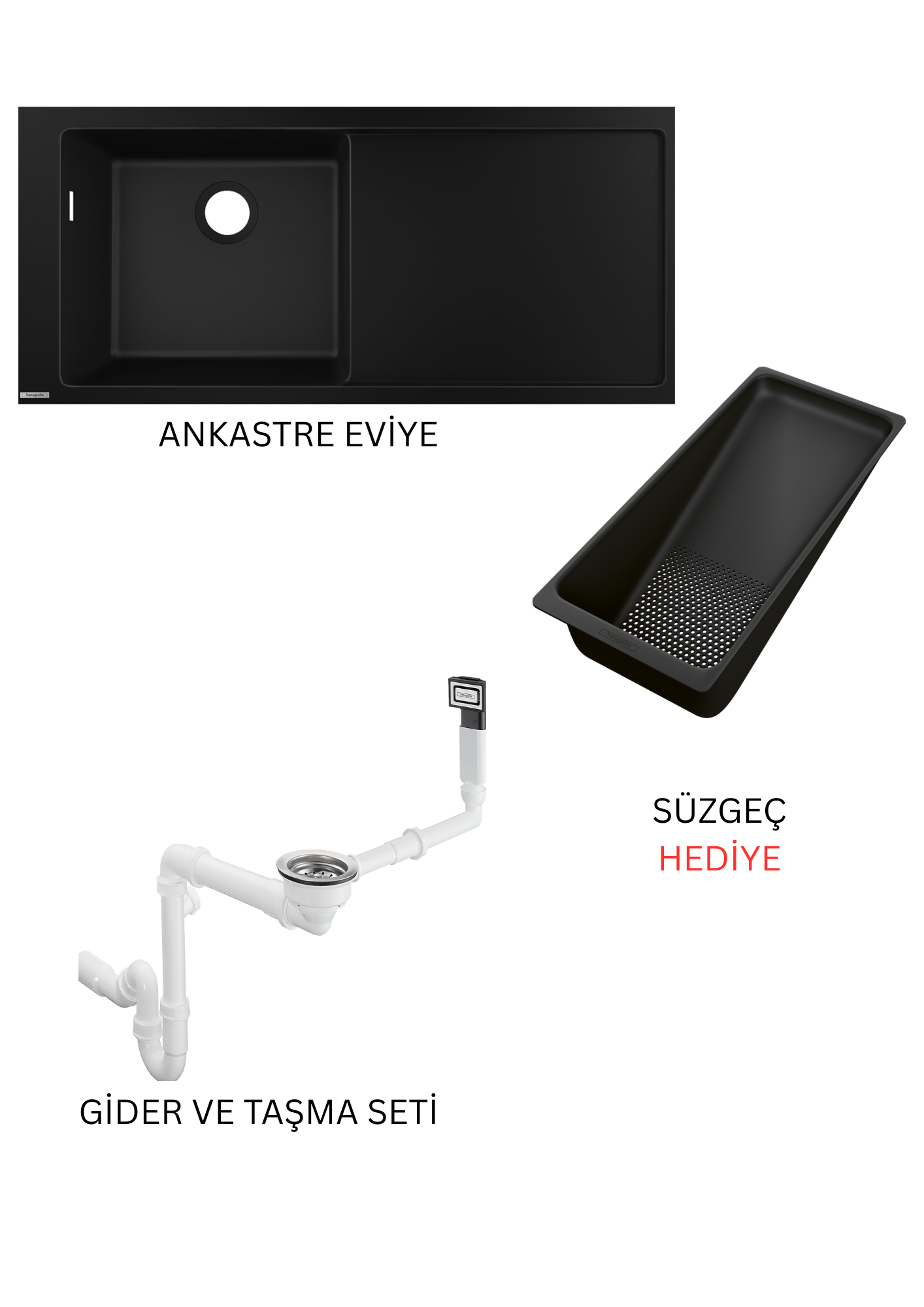 Ankastre eviye 1030/490 sag damlalık ile