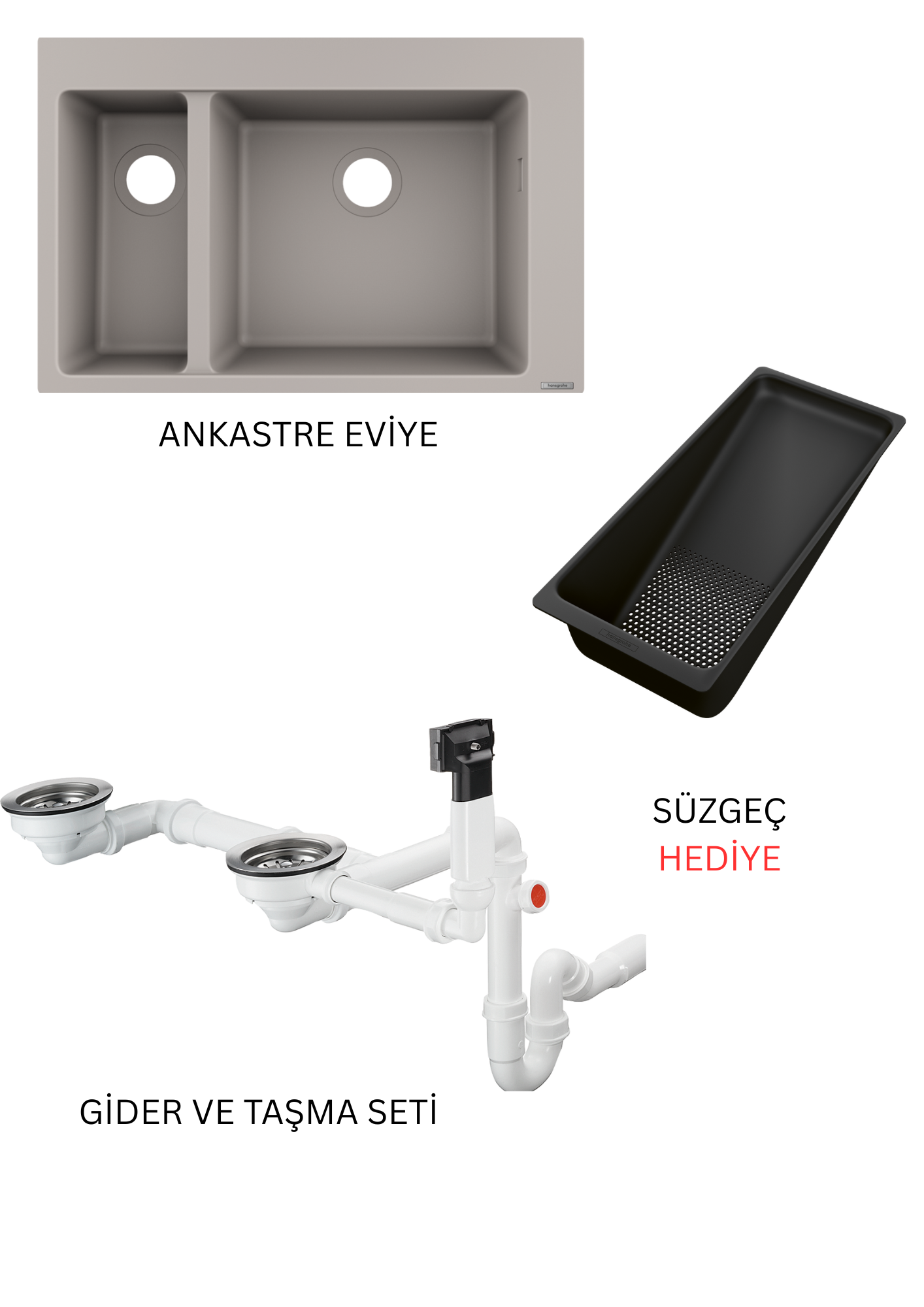 Ankastre eviye 180/450 Beton Grisi