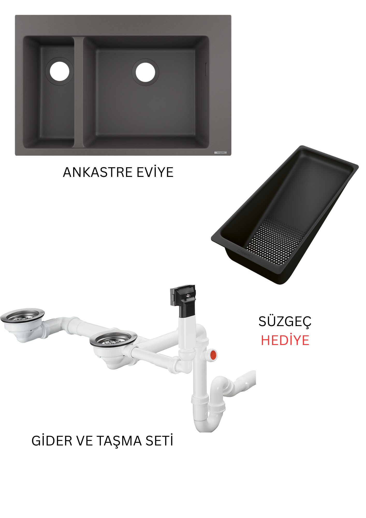 Ankastre eviye 180/450 Taş Gri