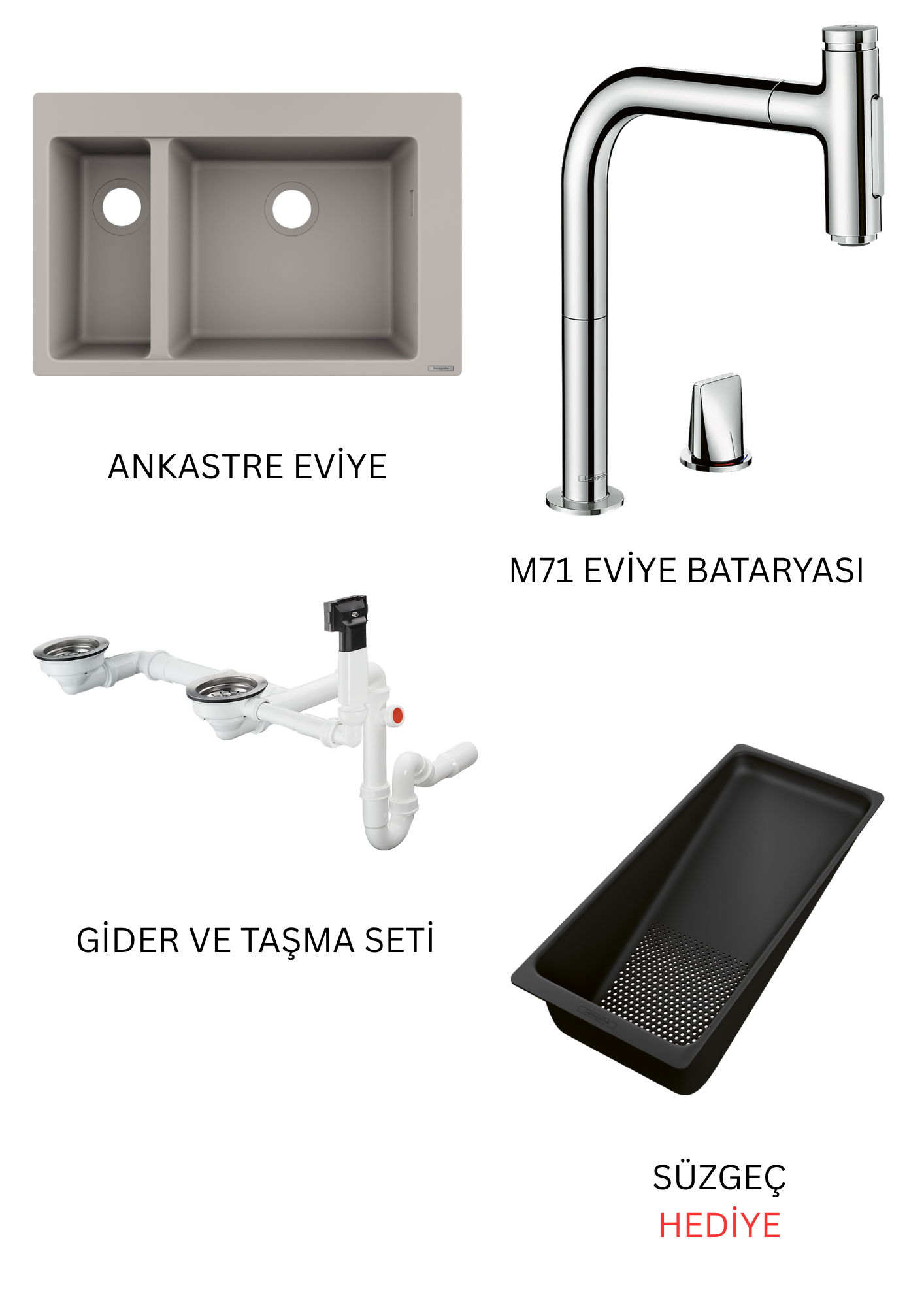 Beton Grisi Granit Eviye Seti