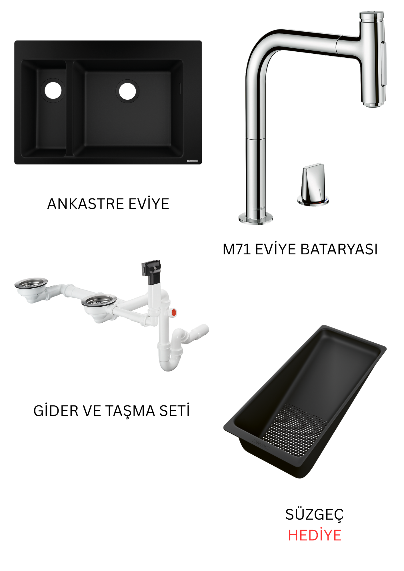 Grafit Siyahı Granit eviye Seti