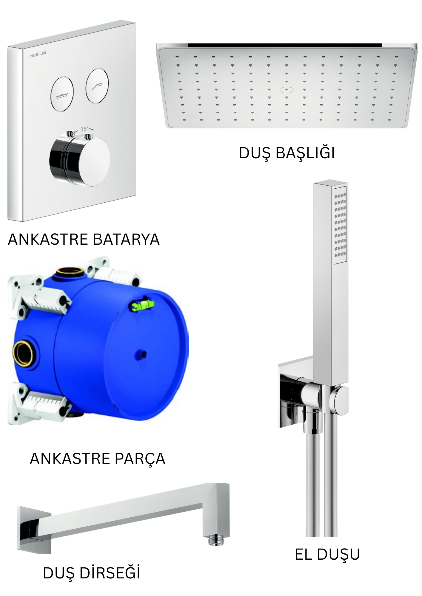 NOBILI ON/OFF KROM TERMOSTATİK ANKASTRE DUŞ SETİ