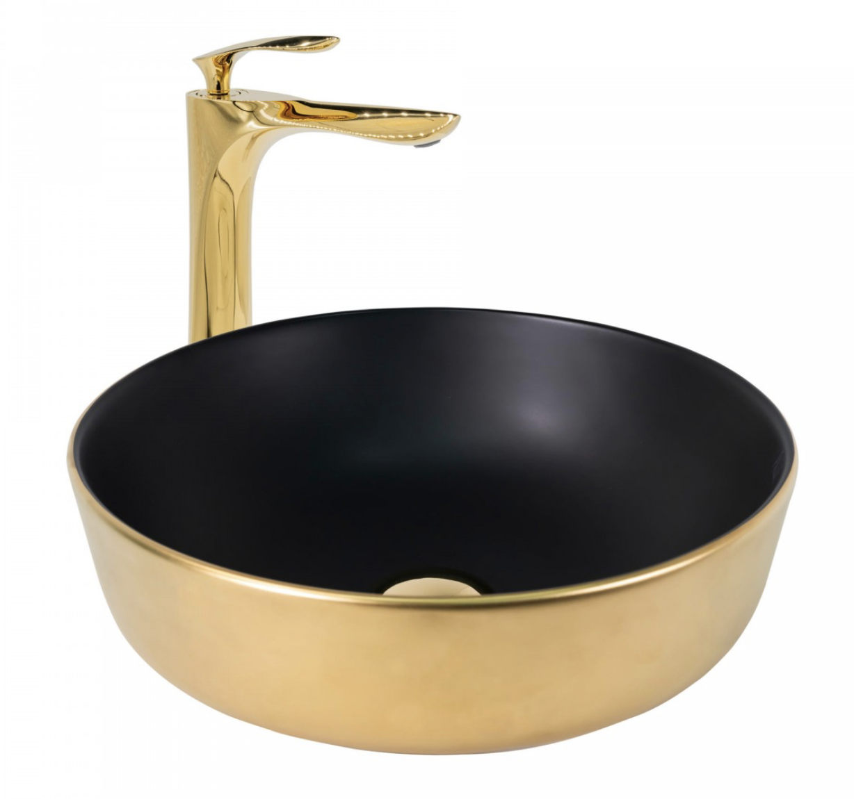 Paluci Lisa Matt Black Gold Yuvarlak Lavabo