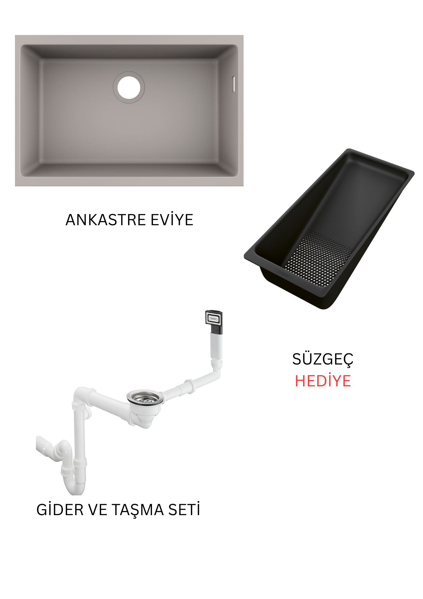 S51 S510-U660 Tezgah altı eviye 660 Beton Gri