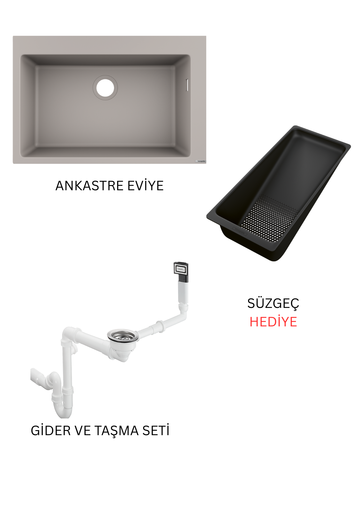 S510-U660 Tezgah üstü eviye 660 Beton Grisi