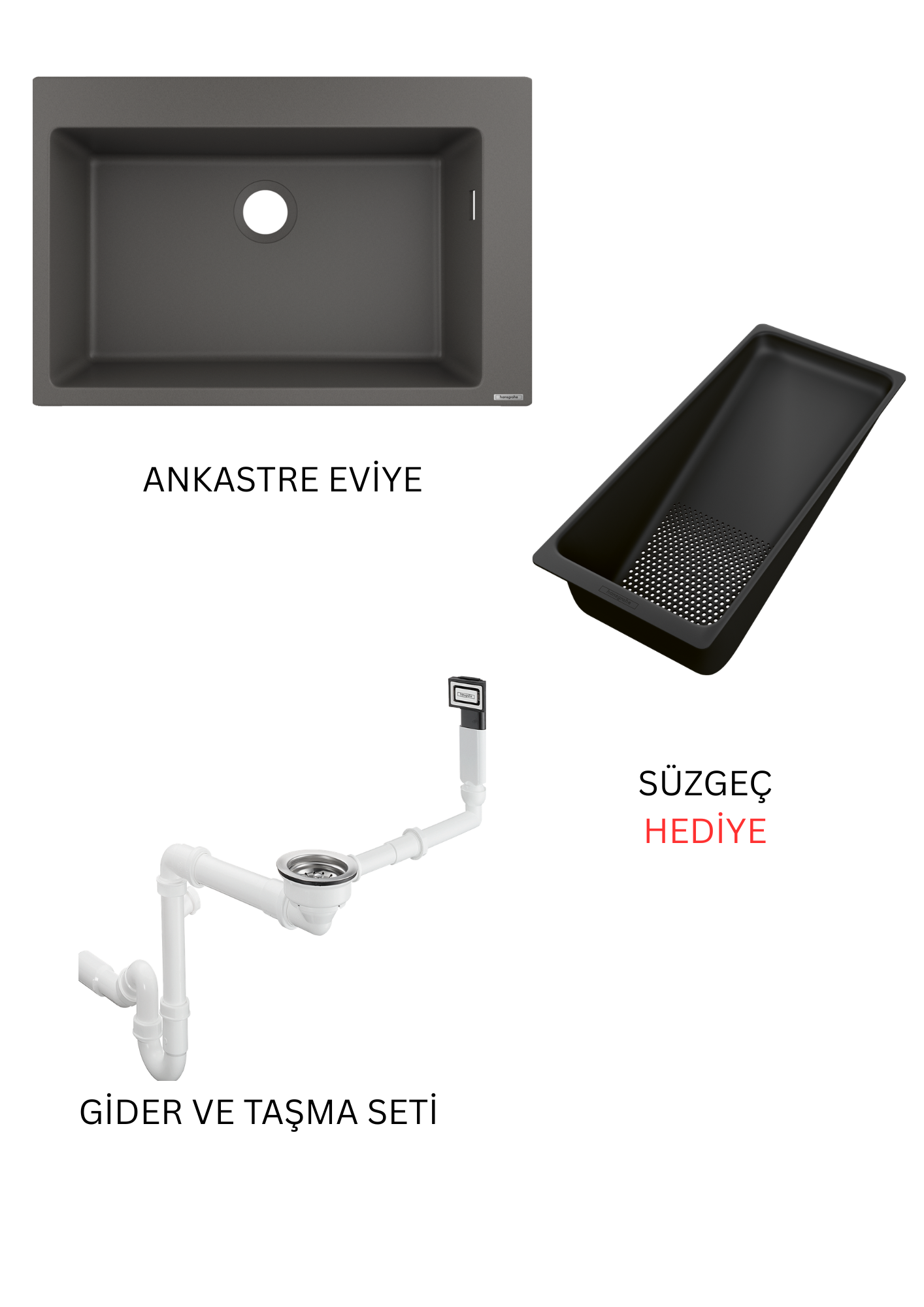 S510-U660 Tezgah üstü eviye 660 Tas Grisi