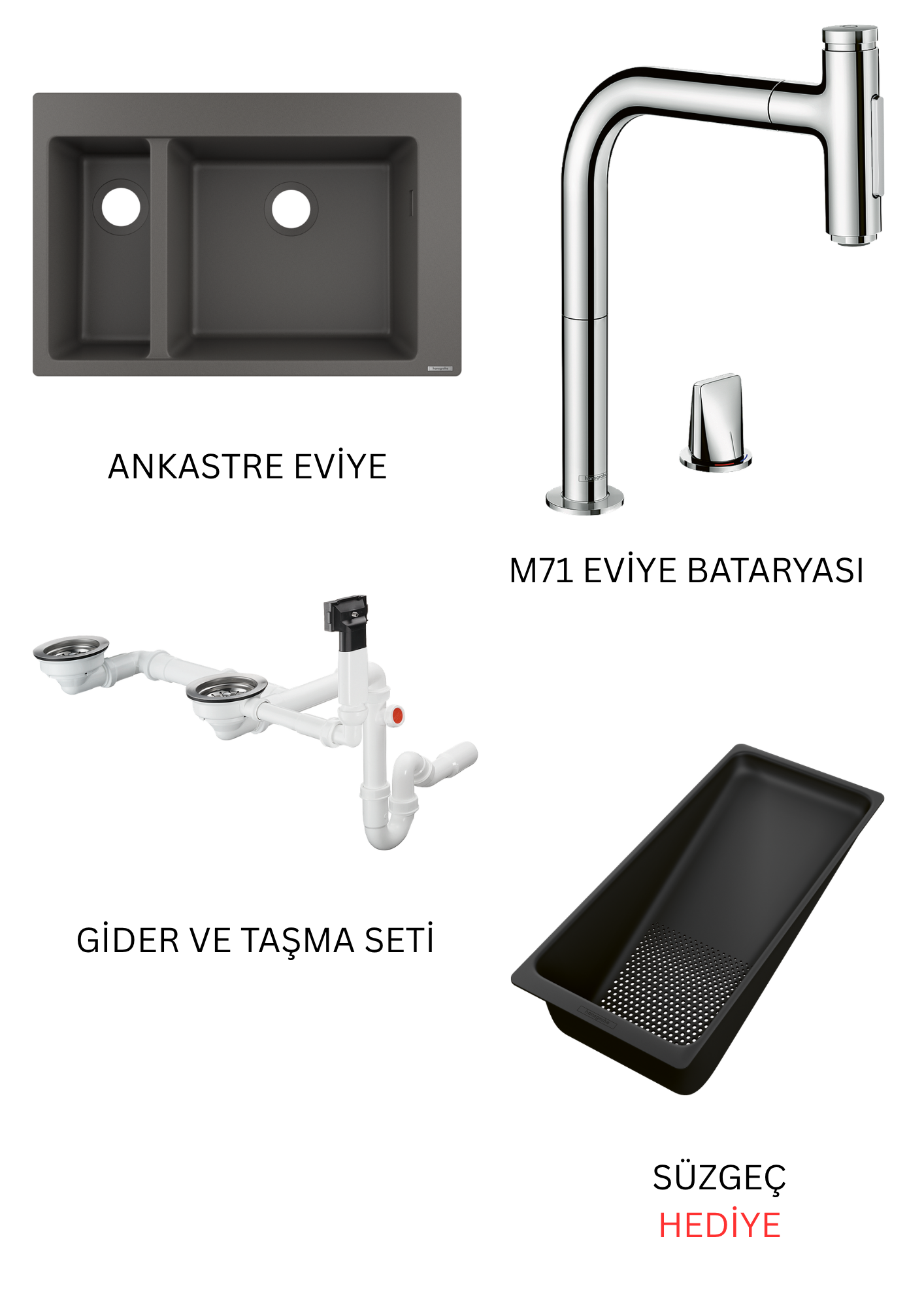 Tas Grisi Granit Evye Seti