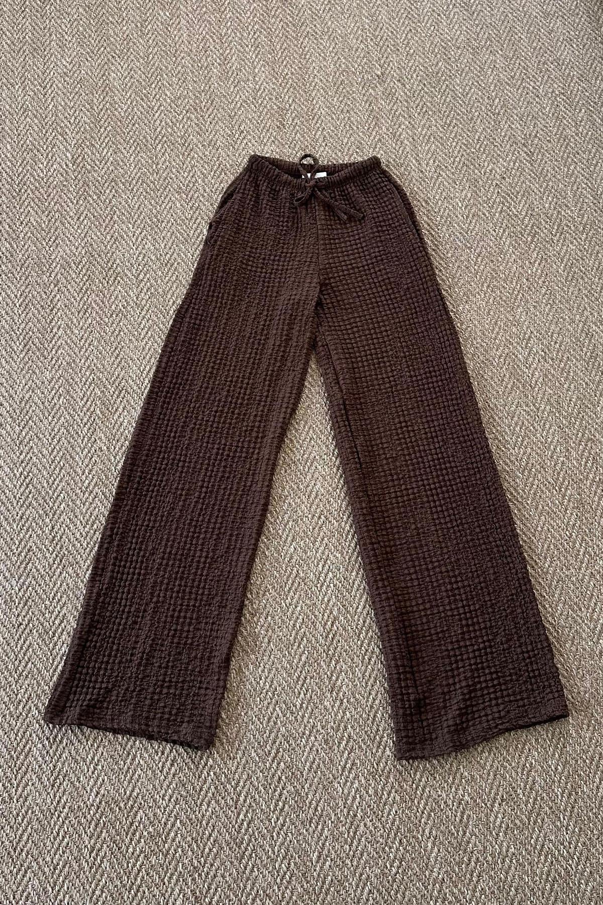 Kadın Bürümcük Kumaş Bol Paça Pantolon - KAHVE