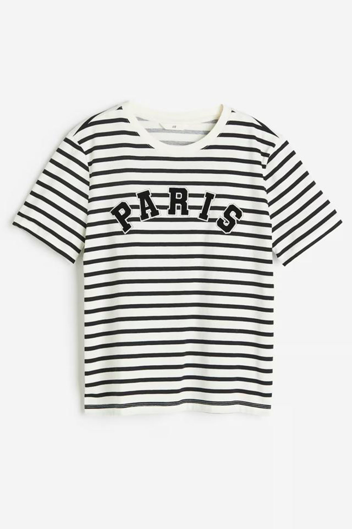Kadın Çizgili Paris Yazılı Tshirt - EKRU