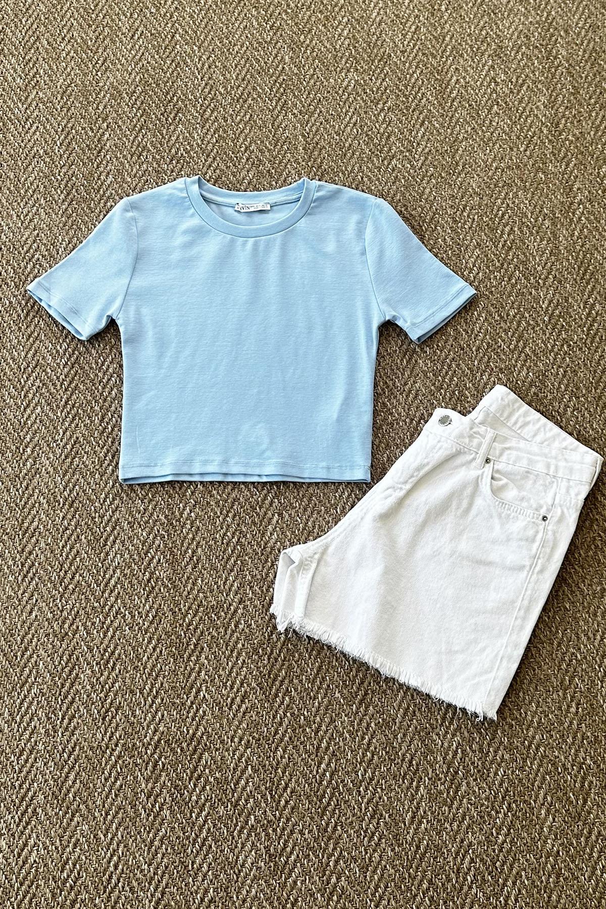 Kadın Crop Tshirt - AÇIK MAVİ