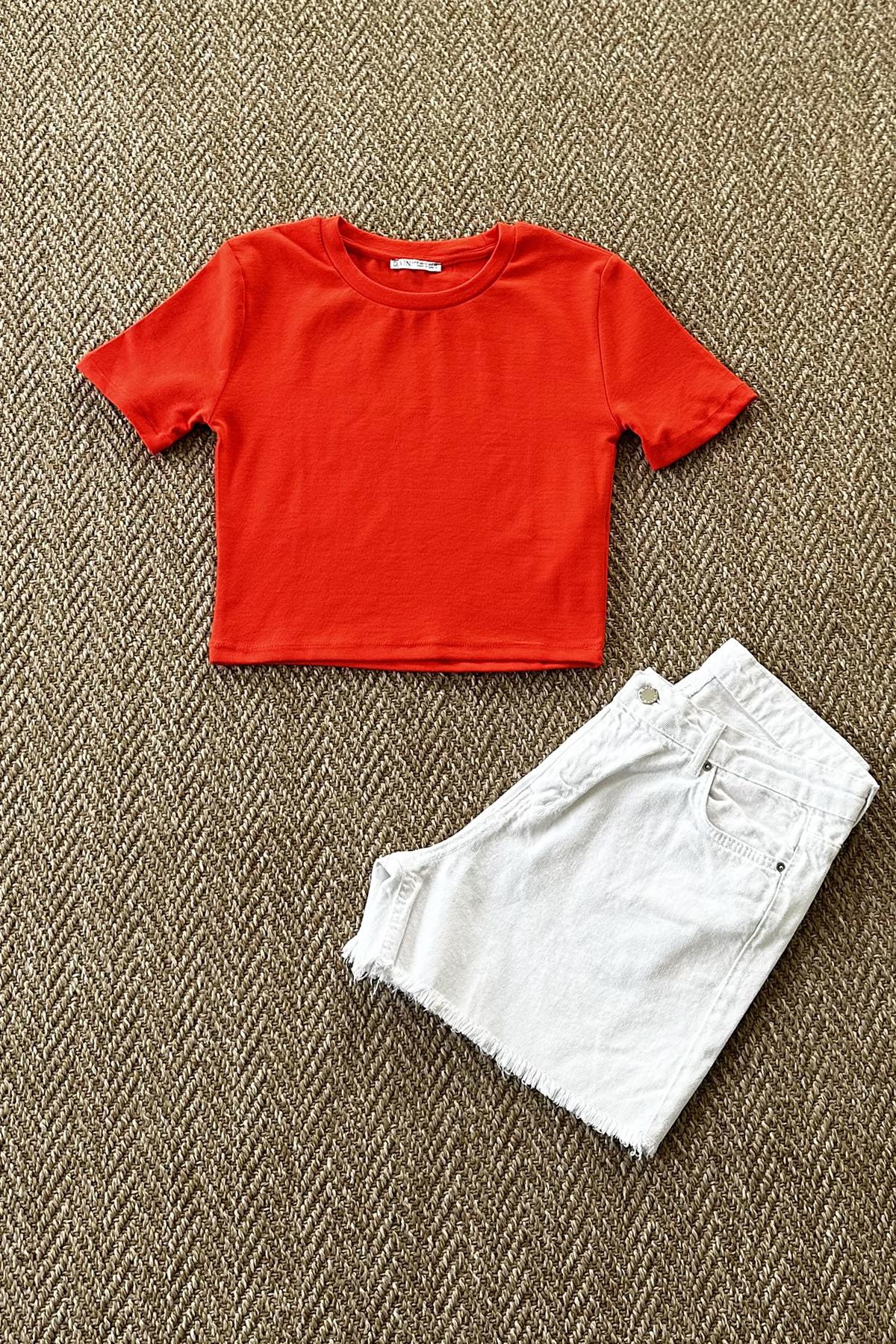 Kadın Crop Tshirt - KIRMIZI