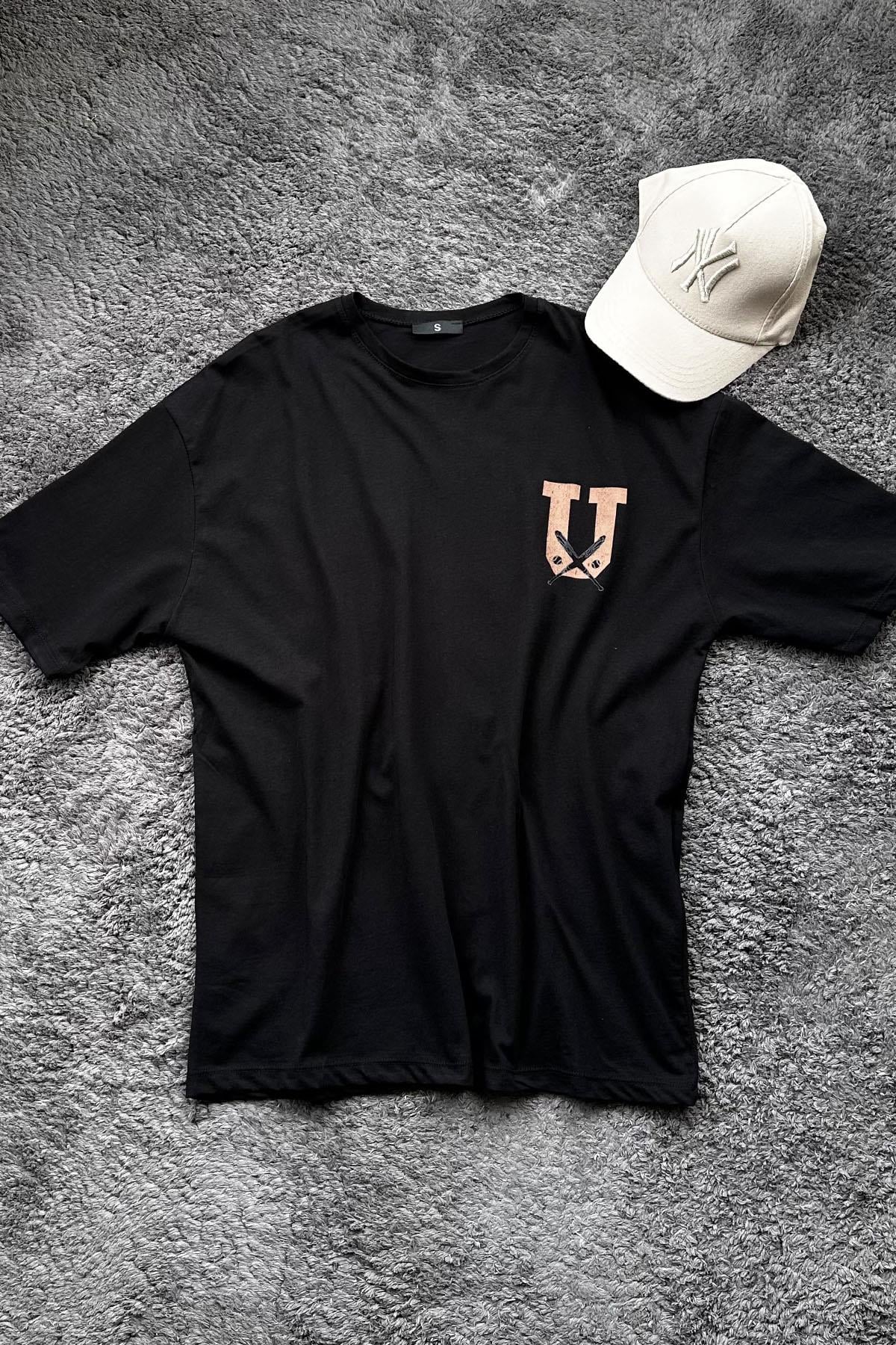 Kadın Ön Arka Usa Baskılı Tshirt - SİYAH