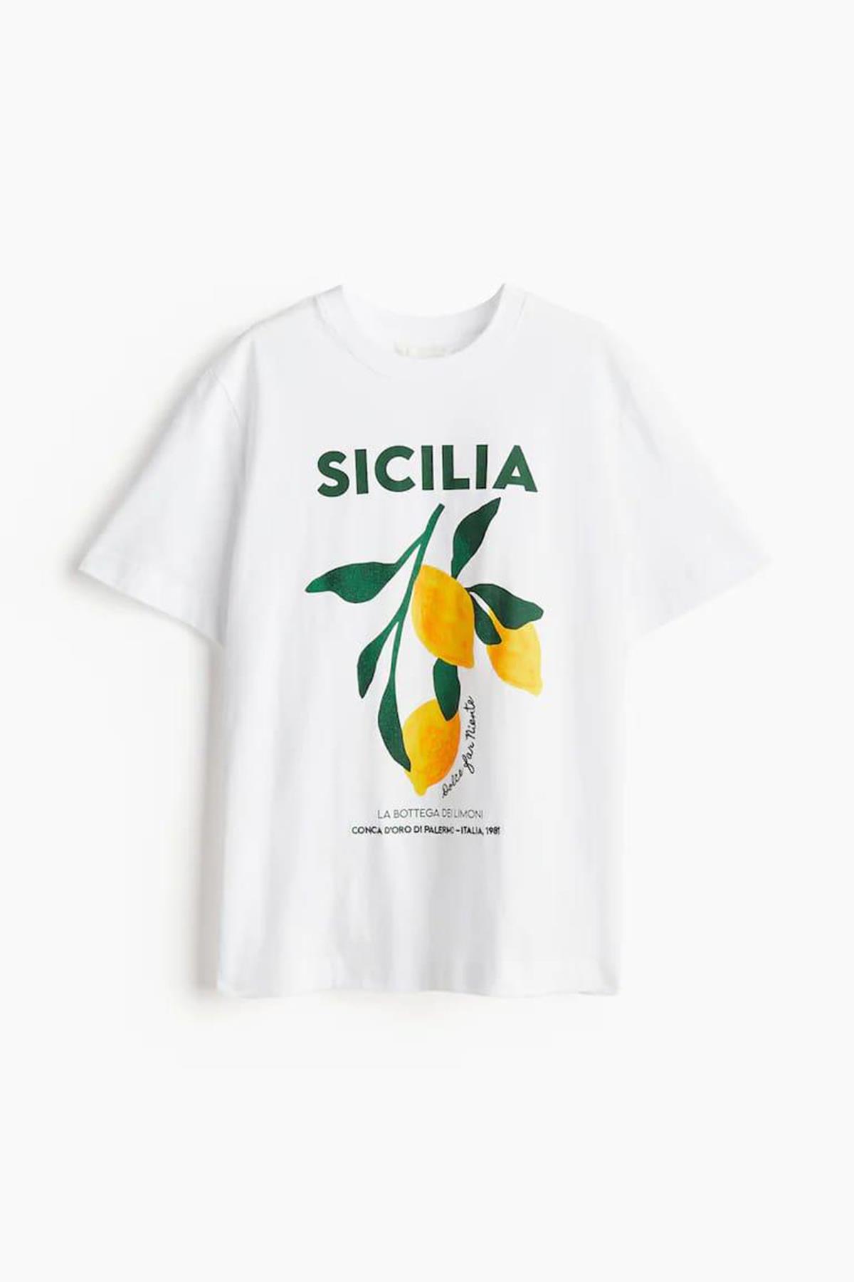 Kadın Scilia Limon Baskılı Tshirt - EKRU
